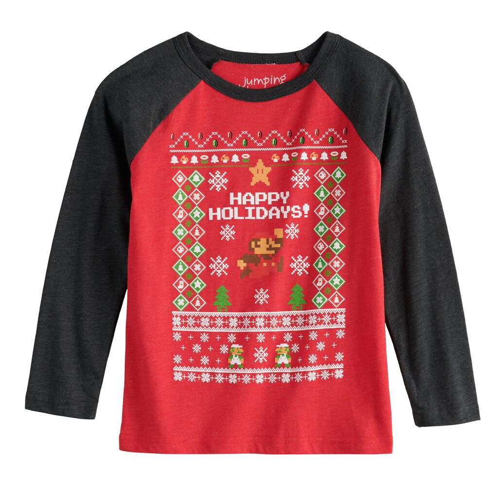 NINTENDO SUPER MARIO HAPPY HOLIDAYS UGLY CHRISTMAS BOYS T SHIRT