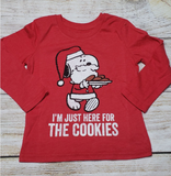PEANUTS SNOOPY CHRISTMAS IM JUST HERE FOR THE COOKIES TODDLER LONG SLEEVE T SHIRT