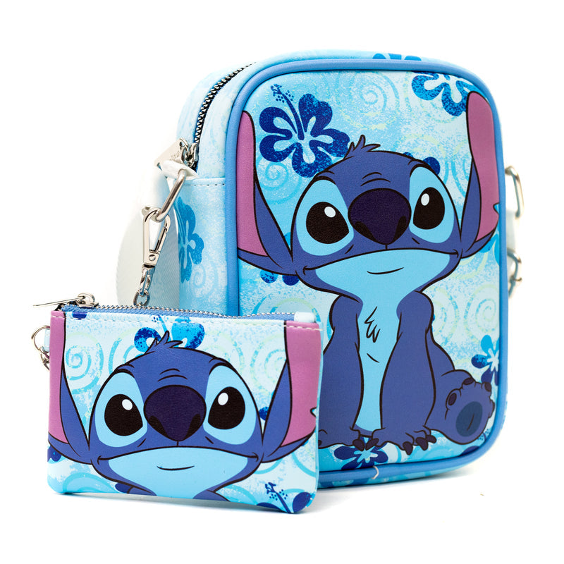 DISNEY LILO AND STITCH FLORAL BLUES CROSSBODY BAG AND COIN PURSE
