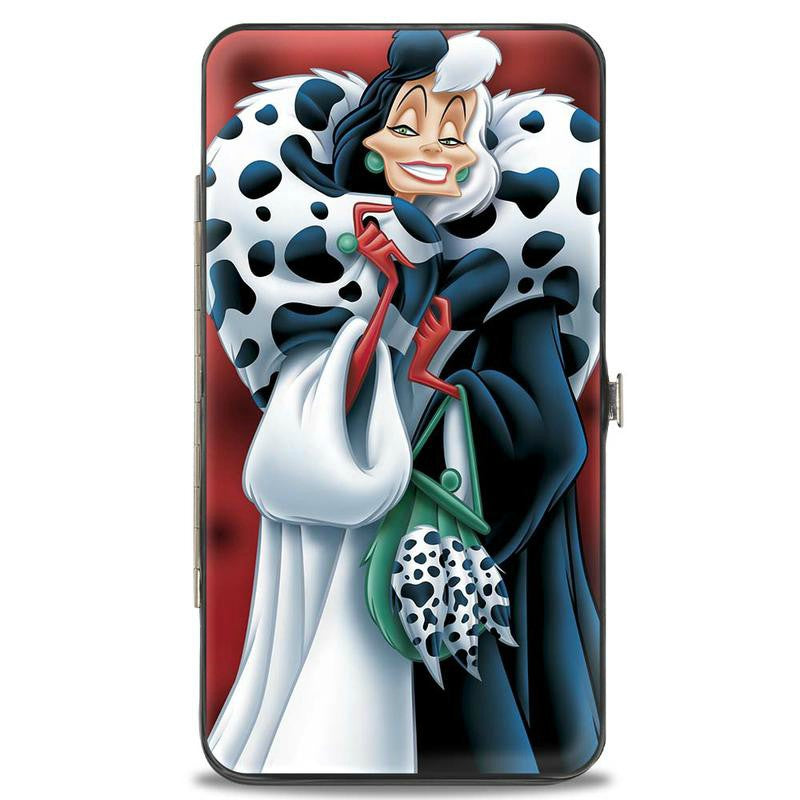 DISNEY VILLIANS CRUELLA DE VIL SPOTTED FUR POSE HINGE WALLET