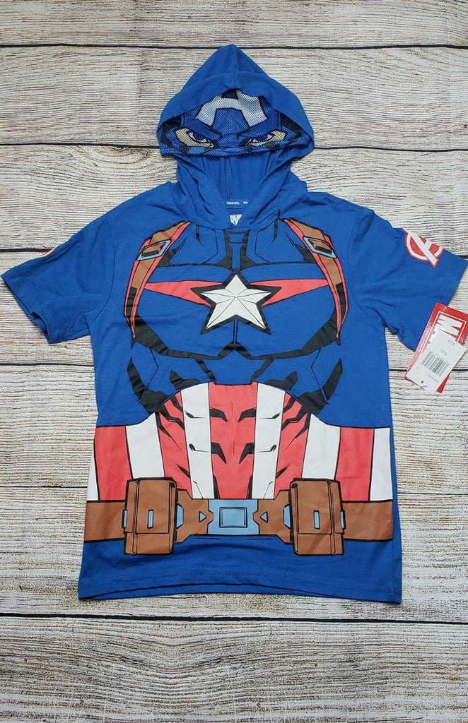 CAPTAIN AMERICA MARVEL BOYS HOODED COSTUME T SHIRT