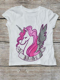 PEGASUS UNICORN BELIEVE GLITTER GIRLS T SHIRT