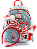 Loungefly Disney Christmas Mickey and Minnie Snowman AOP Womens Double Strap Shoulder Bag Purse with Ears Headband