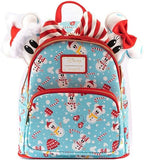 Loungefly Disney Christmas Mickey and Minnie Snowman AOP Womens Double Strap Shoulder Bag Purse with Ears Headband